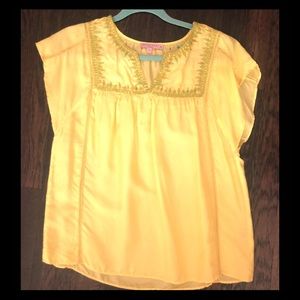 Bright yellow peasant top w multicolor embroidery
